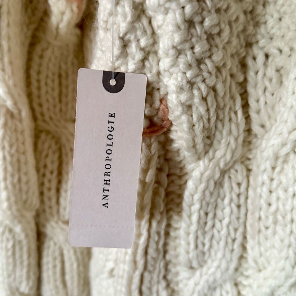 Anthropologie Cream and Pink Tassel Cardigan - Picture 2 of 5